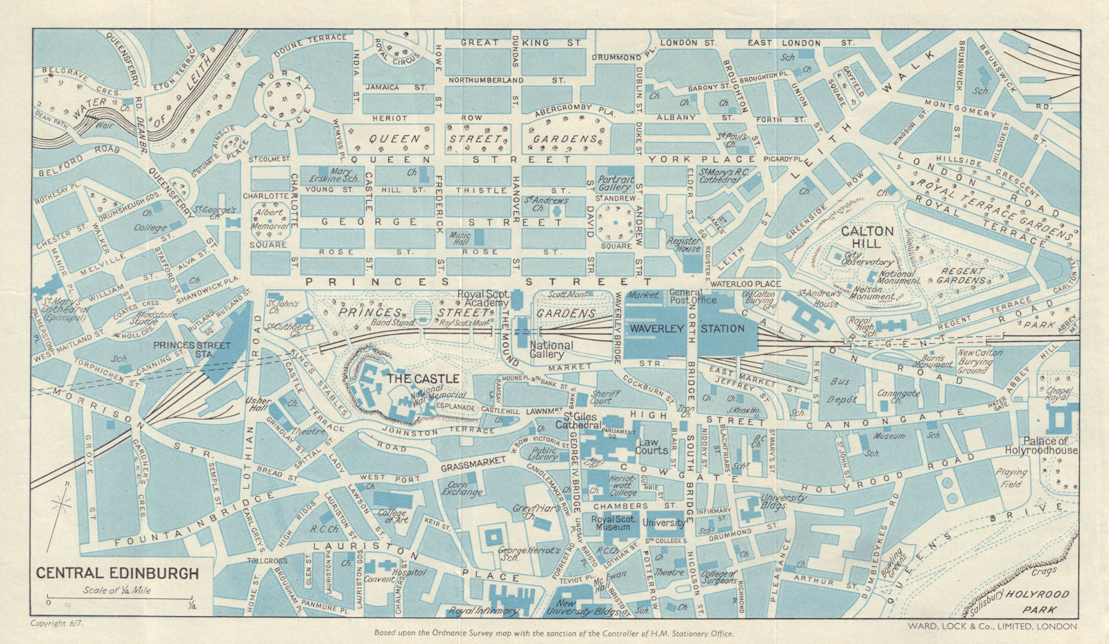 CENTRAL EDINBURGH vintage town/city plan. Scotland. WARD LOCK 1957 old map